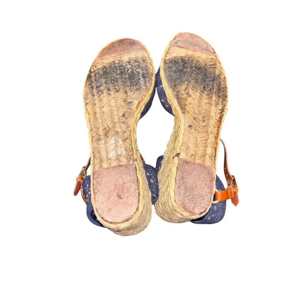 Lauren Ralph Lauren Wedge Espadrille Sandal Women Navy Lace Peep Toe 10 jute 3.5